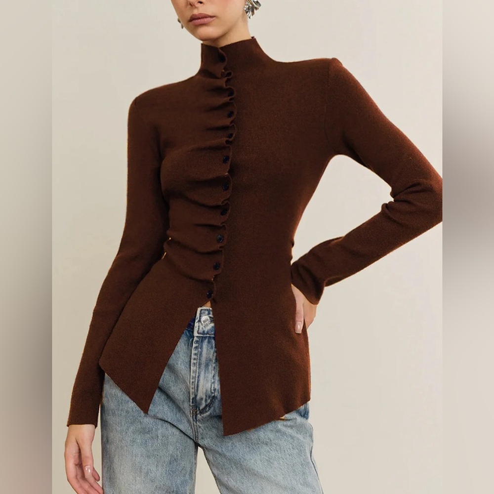 Commense Button Pleated Split Knit Top - image 2